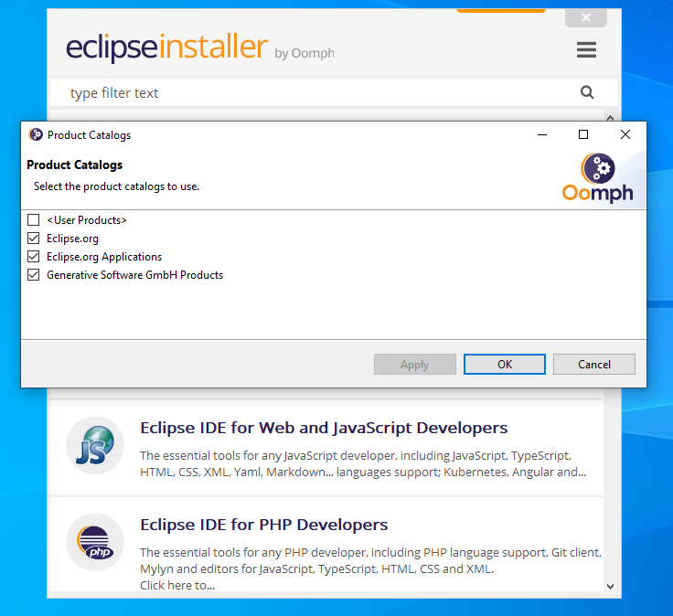 Eclipse Installer Products Catalog